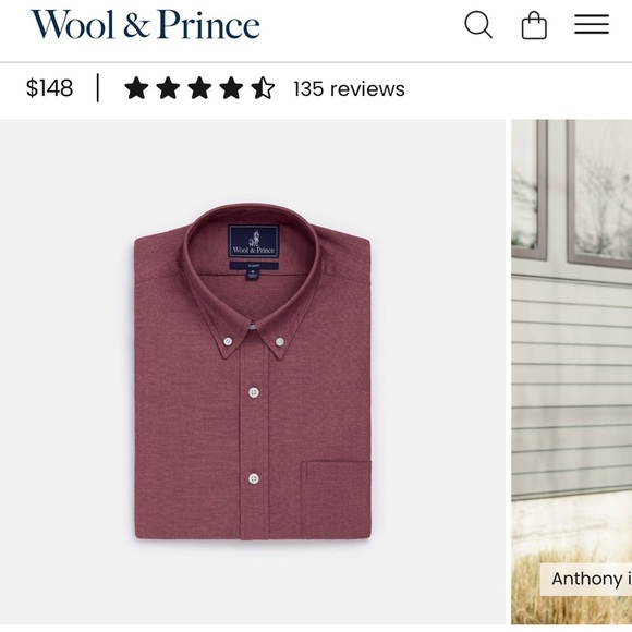 WOOL & PRINCE Men’s XL Merino Wool Button Down Shirt in Burgundy Oxford slim fit - Picture 14 of 16